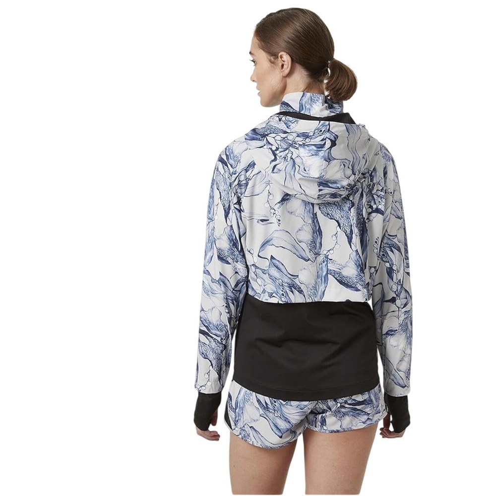 Helly Hansen Womens Blue Floral Layered Hooded Active Jacket Size M Thumbholes